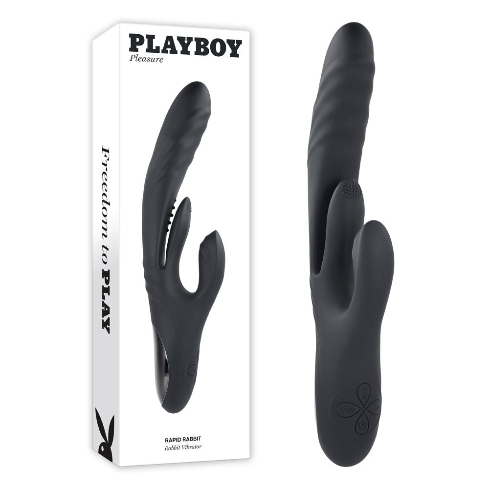 Playboy Pleasure RAPID RABBIT - Black 26.4 cm USB Rechargeable Rabbit Vibrator - Just for you desires