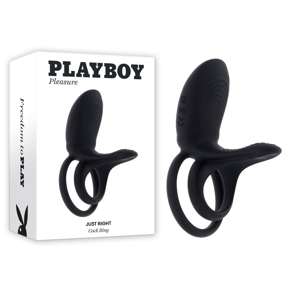 Playboy Pleasure JUST RIGHT - Black USB Rechargeable Vibrating Cock & Balls Rings - Just for you desires