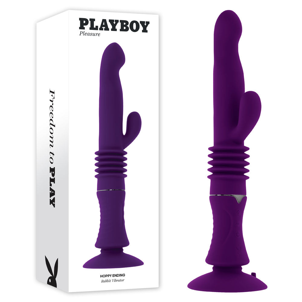 Playboy Pleasure HOPPY ENDING - Purple 29.2 cm USB Rechargeable Thrusting Rabbit Vibrator - Just for you desires