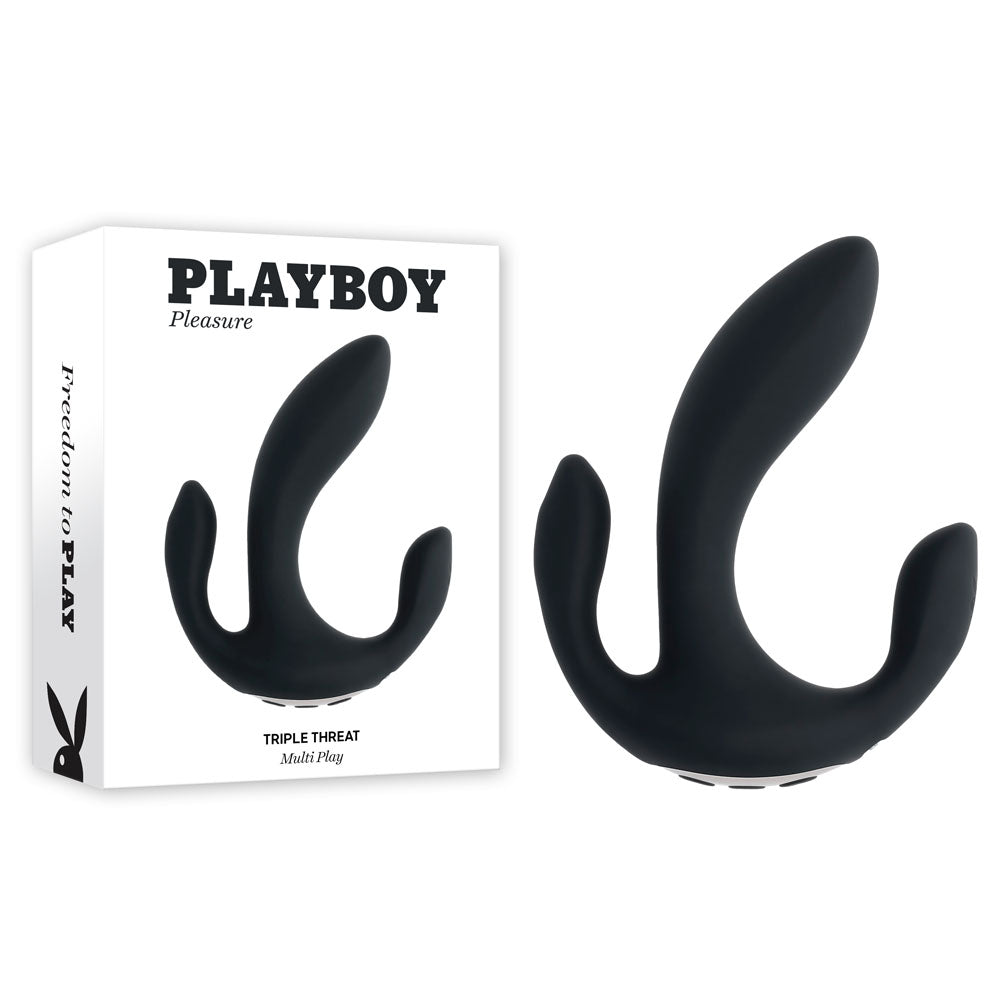Playboy Pleasure TRIPLE THREAT - Black USB Rechargeable Triple Probe Vibrator - Just for you desires