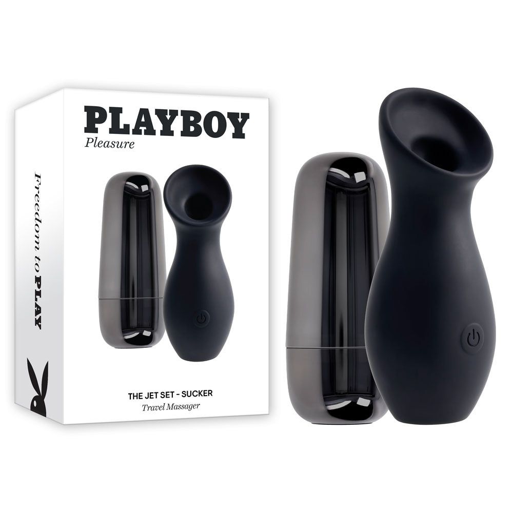 Playboy Pleasure THE JET SET - SUCKER - Black 10.3 cm Sucking Stimulator with Rechargeable Charging Case - Just for you desires