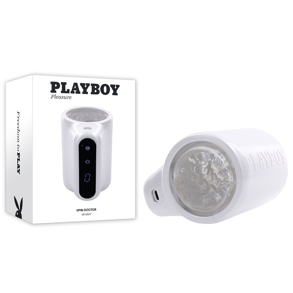 Playboy Pleasure SPIN DOCTOR - White USB Rechargeable Vibrating & Spinning Stroker - Just for you desires