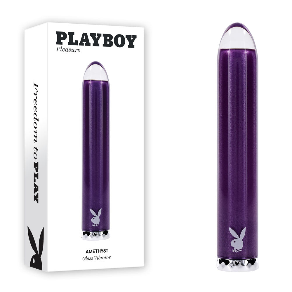 Playboy Pleasure AMETHYST - Purple 12.4 cm USB Rechargeable Glass Tipped Mini Vibrator - Just for you desires
