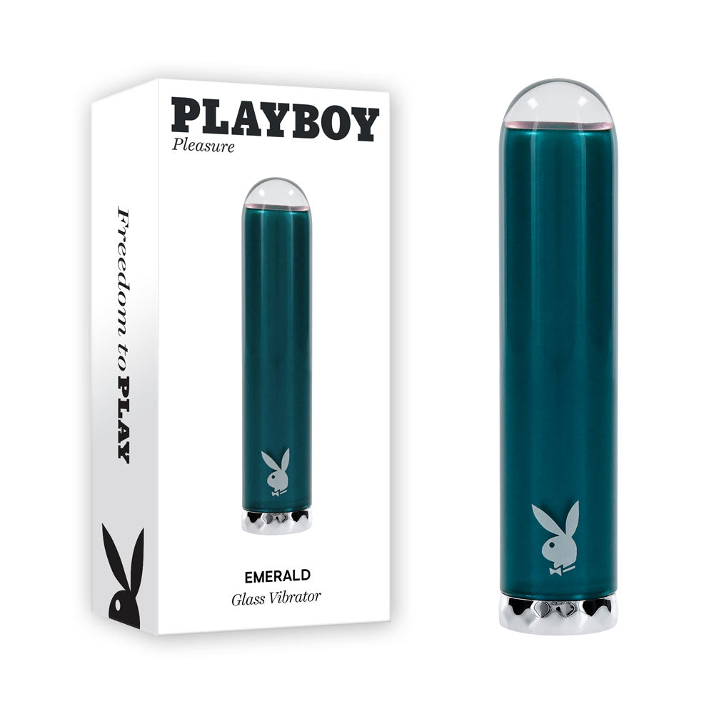 Playboy Pleasure EMERALD - Blue 9.1 cm USB Rechargeable Glass Tipped Bullet - Just for you desires