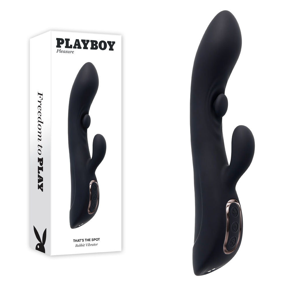 Playboy Pleasure THATS THE SPOT - Black 23.3 cm USB Rechargeable Rabbit Vibrator with G-Spot Tapper - Just for you desires