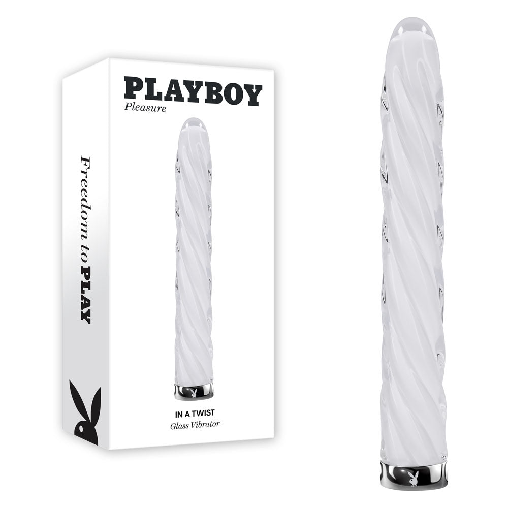 Playboy Pleasure IN A TWIST - White Glass 17.5 cm USB Rechargeable Vibrator - Just for you desires