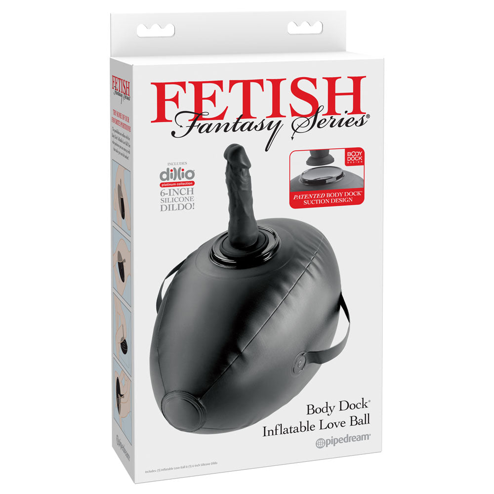 Fetish Fantasy Series Body Dock Inflatable Love Ball - Black Inflatable Cushion with Black 15.2 cm Dildo - Just for you desires