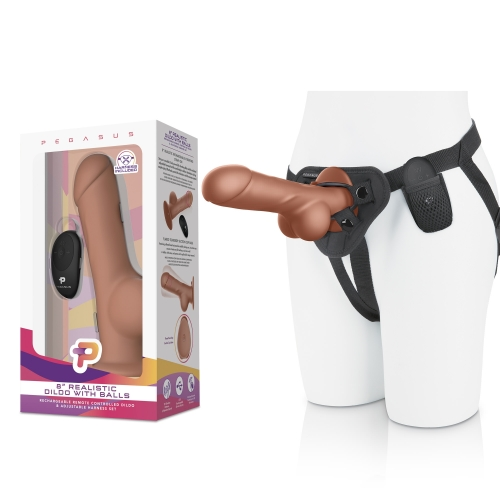 8” Remote Control Realistic Silicone Dildo With Balls And Harness Included - Just for you desires