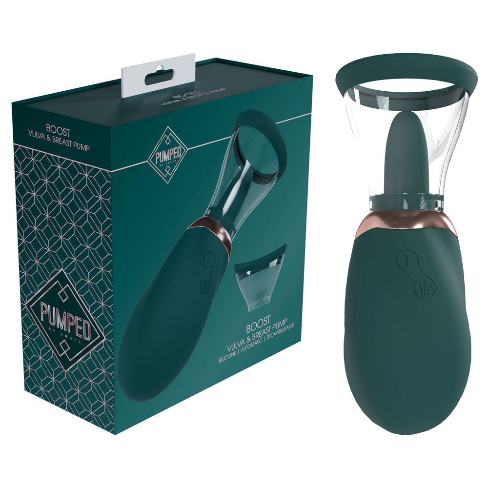 PUMPED Boost Auto Vulva & Brest Pump - Green - Green USB Rechargeable Ladies Pump - Just for you desires