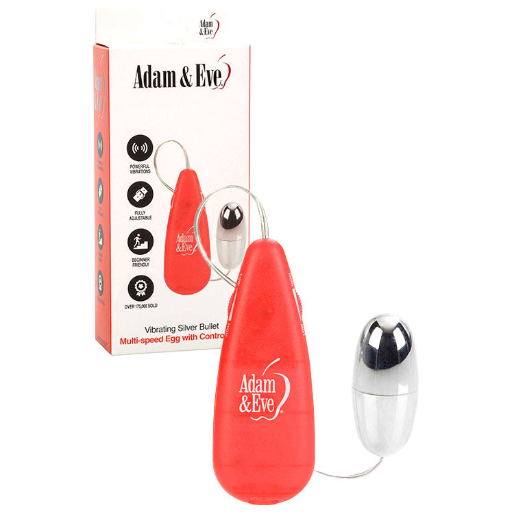 Adam & Eve VIBRATING SILVER BULLET - Silver Vibrating Bullet with Remote Control - Just for you desires