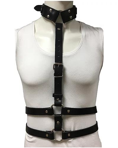 Rouge Female Black Leather Chest Harness With Choker - Just for you desires