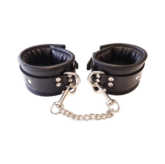 Leather Wrist Cuffs Padded Black/Red