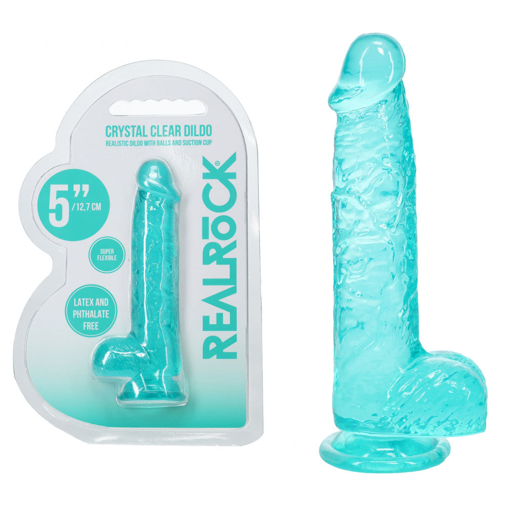 REALROCK 5'' Crystal Clear Dildo with Balls - Turquoise - Clear Turquoise 14.7 cm Dong - Just for you desires