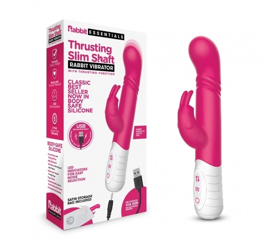 Rabbit Essential Rechargeable Slim Shaft Thrusting G Spot Rabbit Pink - Just for you desires