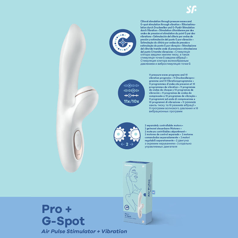 Satisfyer Pro + G-Spot - White 22 cm USB Rechargeable Rabbit Vibrator with Touch-Free Clitoral Stimulator - Just for you desires
