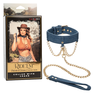Ride 'Em Premium Denim Collection Collar With Leash - Just for you desires
