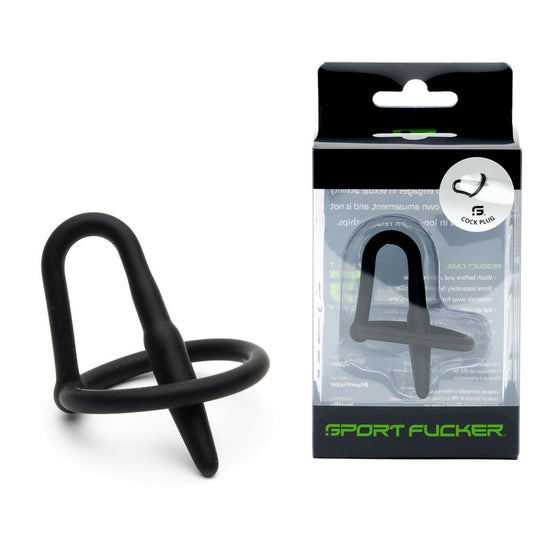 Sport Fucker Cock Plug - Black Cock Ring with Urethral Sound