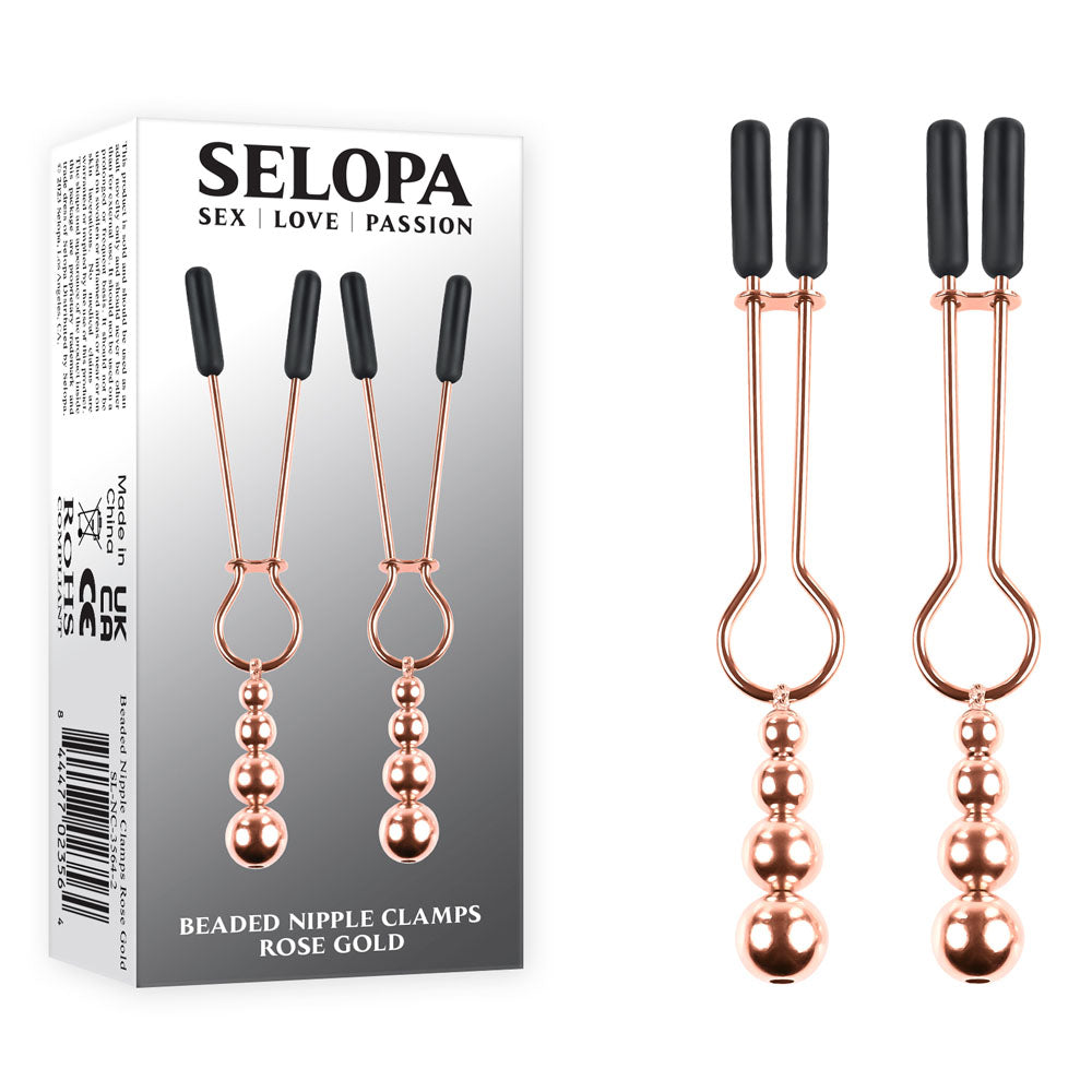 Selopa BEADED NIPPLE CLAMPS - Rose Gold - Rose Gold Nipple Clamps - Set of 2 - Just for you desires