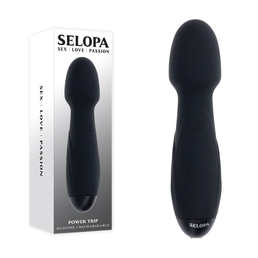 Selopa POWER TRIP - Black 18.8 cm USB Rechargeable Massage Wand - Just for you desires