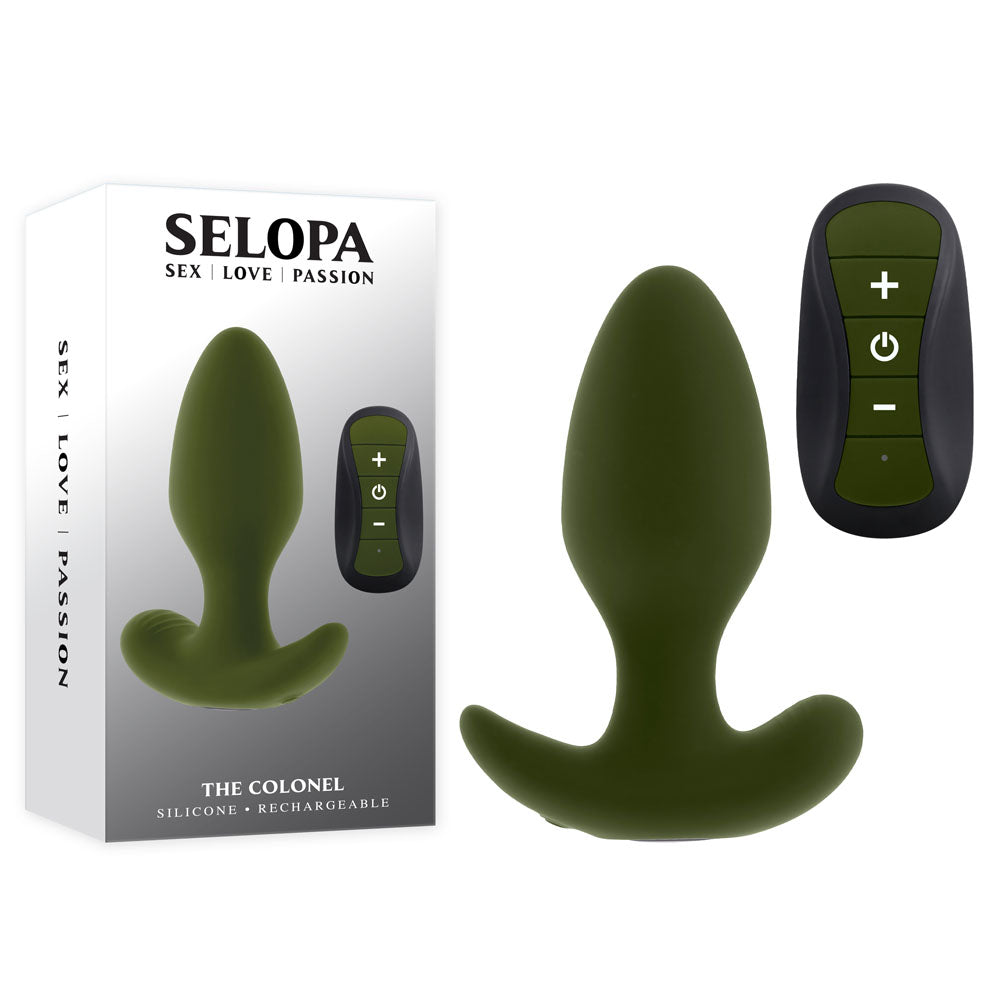 Selopa THE COLONEL - Green 10.1 cm USB Rechargeable Vibrating Butt Plug with Wireless Remote - Just for you desires