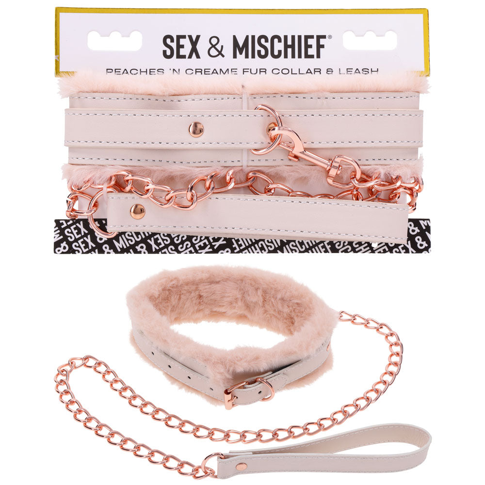 Sex & Mischief Peaches n CreaMe Fur Collar & Leash - Peach Restraint - Just for you desires