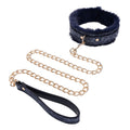 Sex & Mischief Cougar Fur Collar & Leash - Navy Blue/Gold Furry Restraint - Just for you desires