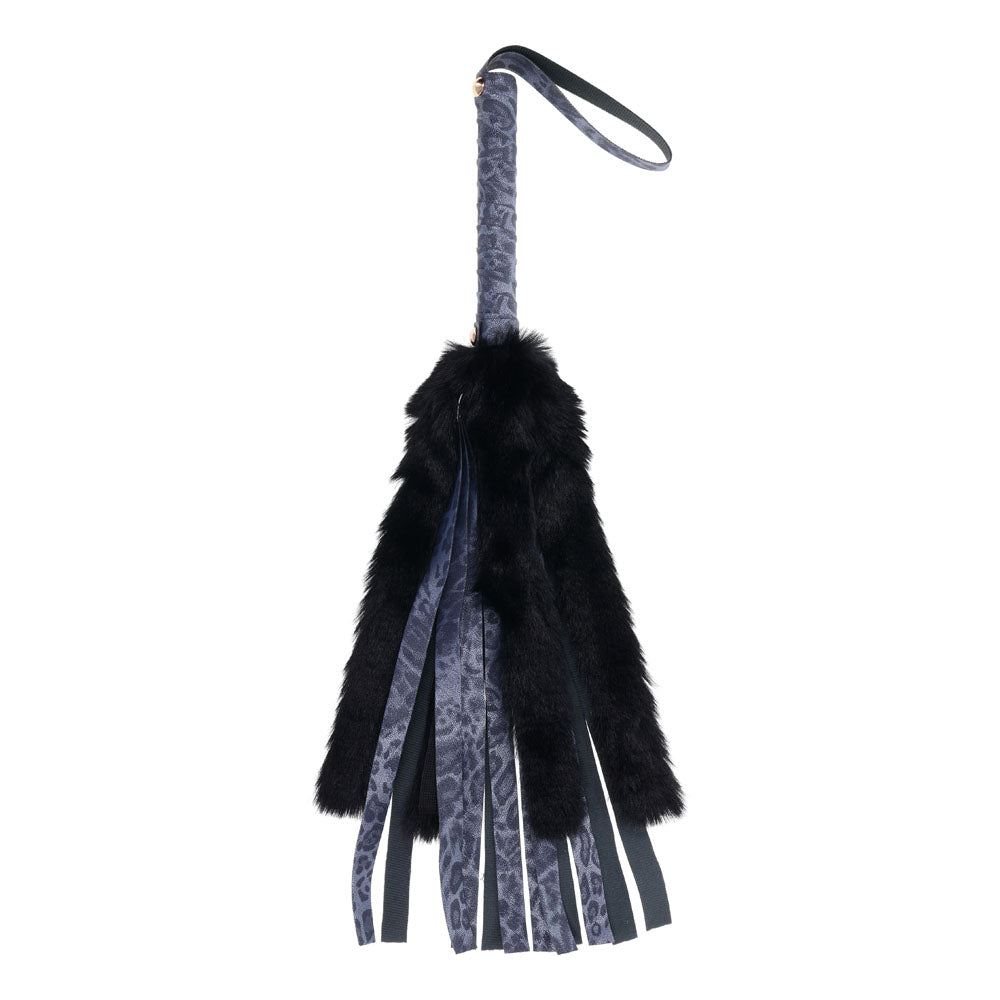 Sex & Mischief Cougar Faux Fur Flogger - Navy Blue/Black Furry Flogger Whip - Just for you desires