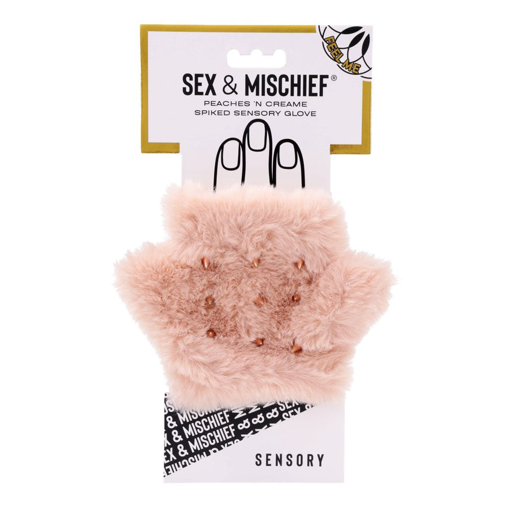 Sex & Mischief Peaches n CreaMe Spiked Sensory Glove - Peach Furry Glove with Metal Spikes - Just for you desires