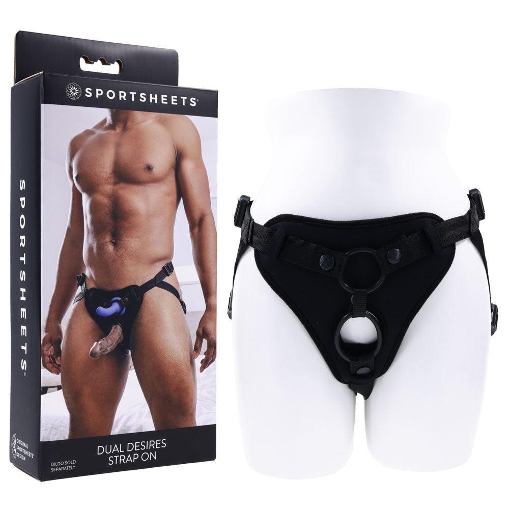 SPORTSHEETS Dual Desires Strap On - Black Adjustable Strap-On Harness (No Probe Included) - Just for you desires