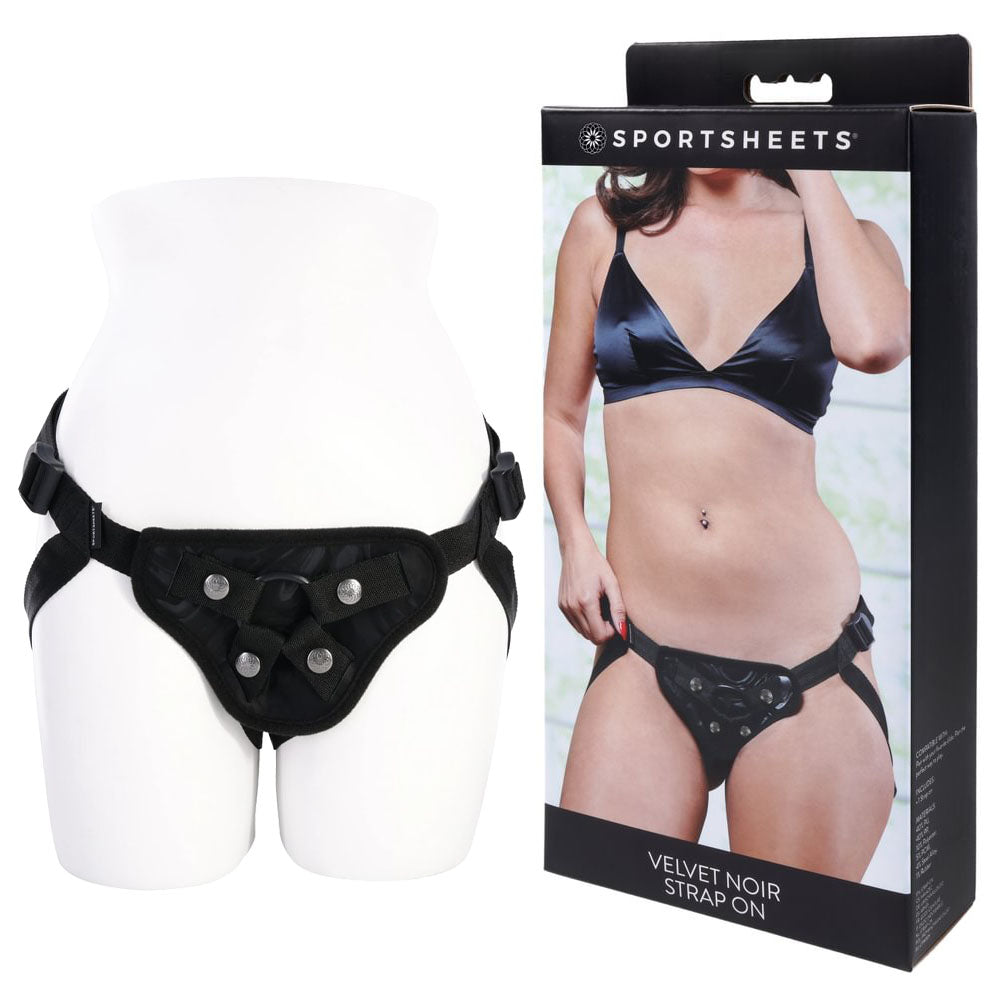 SPORTSHEETS Velvet Noir Strap On - Black Adjustable Strap-On Harness (No Probe Included) - Just for you desires
