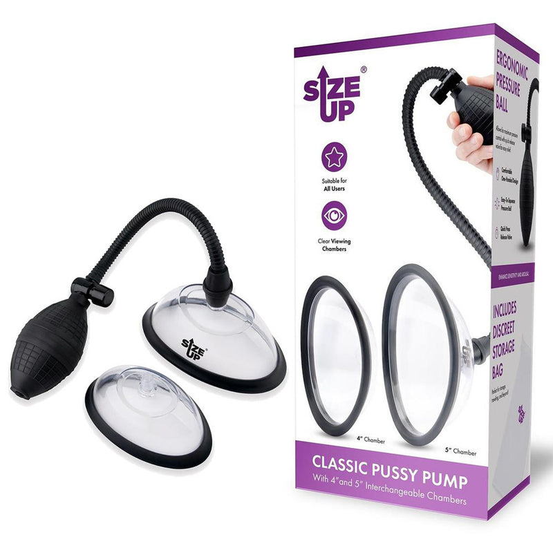 Size Up Classic Pussy Pump with 2 Chambers - Vagina Pump with 2 Interchangeable Chambers - Just for you desires