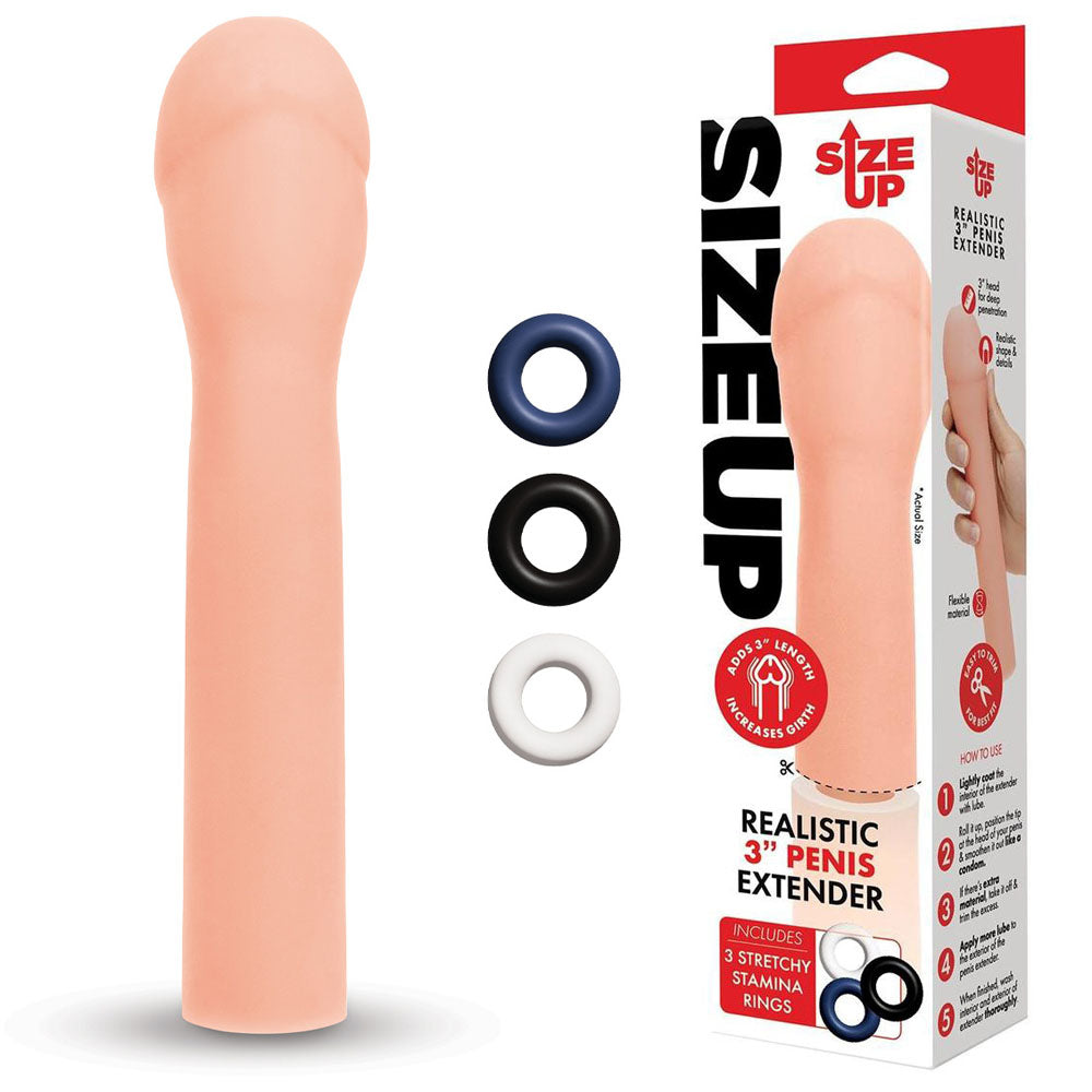Size Up Realistic 3'' Penis Extender - Flesh 7.6 cm (3'') Penis Extension Sleeve - Just for you desires
