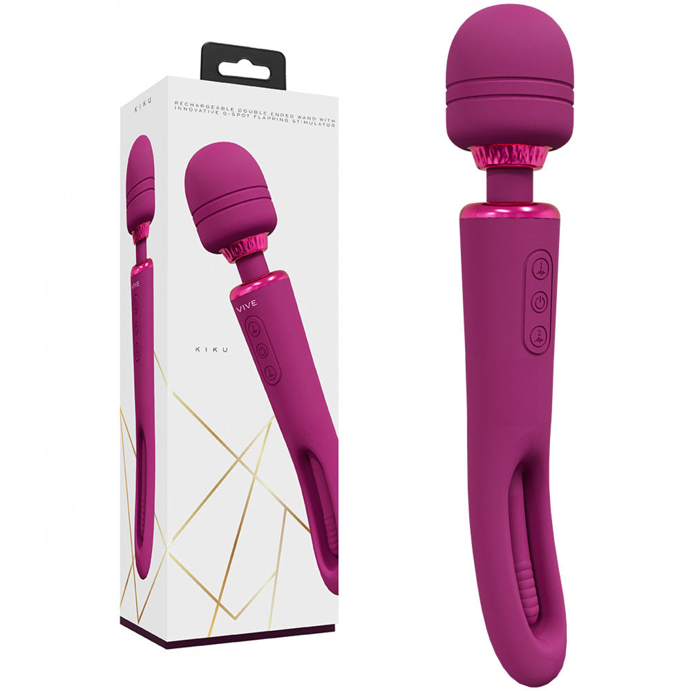 VIVE Kiku - Pink - Pink 25.2 cm USB Rechargeable Dual End Massage Wand with Flapping Tip - Just for you desires