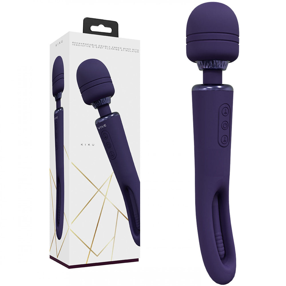 VIVE Kiku - Purple - Purple 25.2 cm USB Rechargeable Dual End Massage Wand with Flapping Tip - Just for you desires