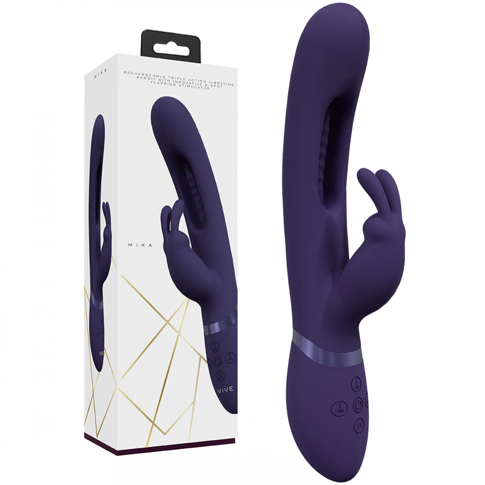 VIVE Mika - Purple - Purple 23.2 cm USB Rechargeable Rabbit Vibrator with Flapping Shaft - Just for you desires