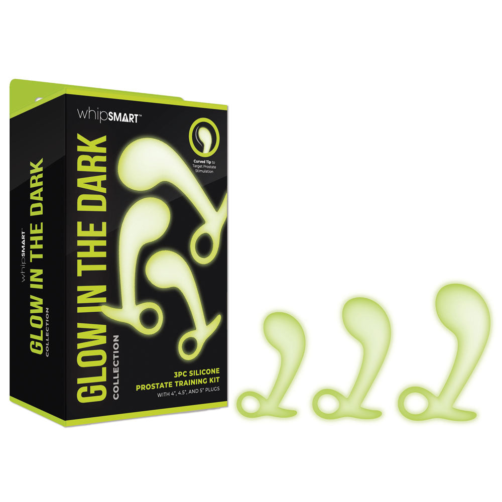 WhipSmart Glow In The Dark 3pc Prostate Training Kit - Glow In Dark Prostate Massagers - Set of 3 Sizes - Just for you desires