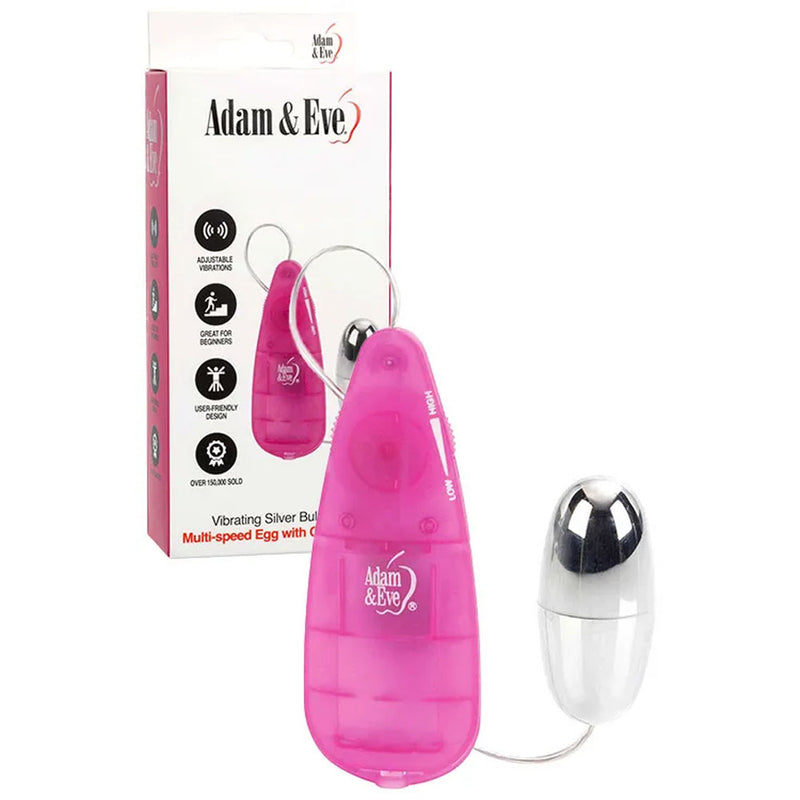 Adam & Eve VIBRATING SILVER BULLET 2.0 - Silver 5.8 cm Bullet with Pink Remote - Just for you desires