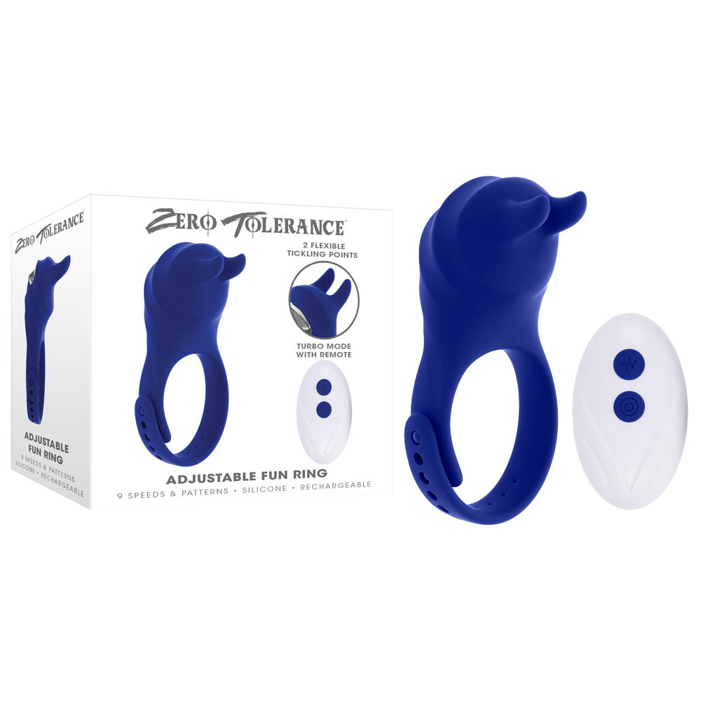Zero Tolerance ADJUSTABLE FUN RING - Blue USB Rechargeable Cock Ring with Wireless Remote - Just for you desires