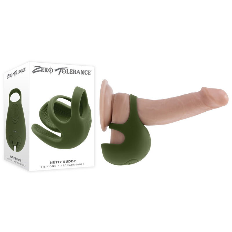 Zero Tolerance NUTTY BUDDY - Olive  USB Rechargeable Vibrating Cock & Balls Ring - Just for you desires