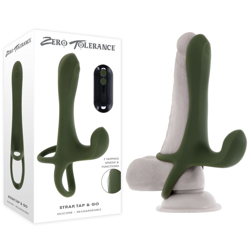 Zero Tolerance STRAP, TAP & GO -  USB Rechargeable Vibrating & Tapping Penis Sleeve with Wireless Remote - Just for you desires