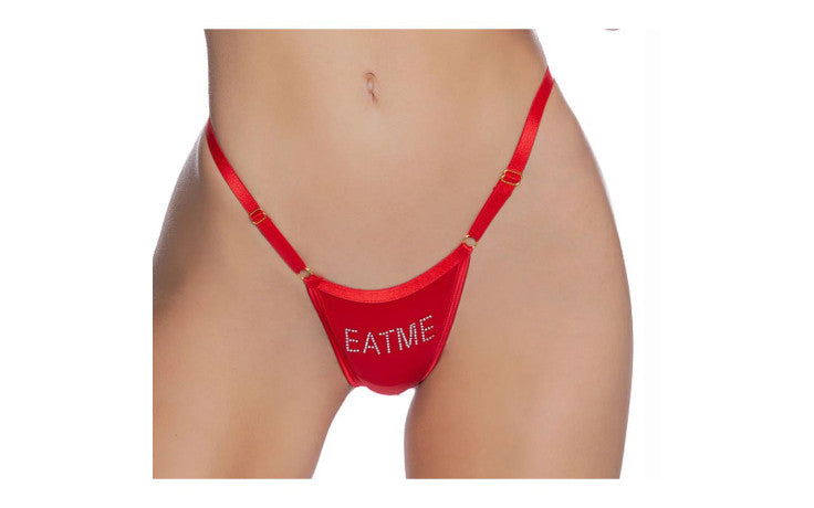 Crotchless Eat Me Bling Thong Red - Just for you desires