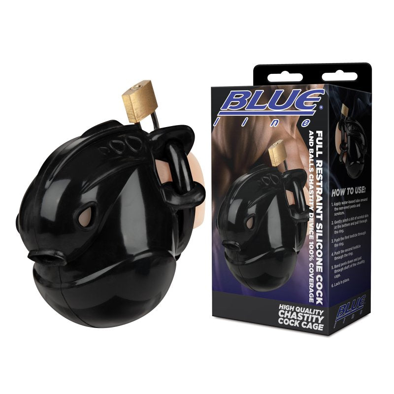 Blue Line Full Restraint Silicone Cock And Balls Chastity Device 100% Coverage