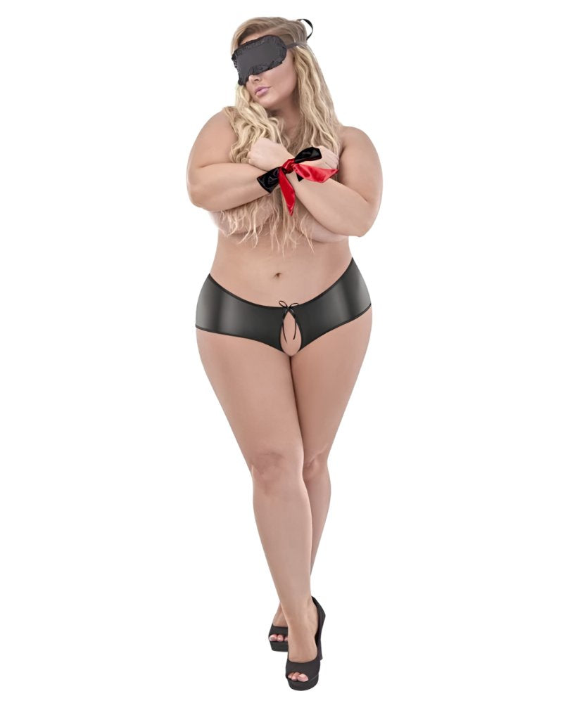 Bondage Set - Split Back Liquid Onyx Booty Short Queen Size****