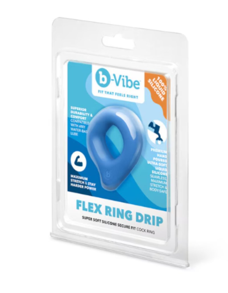 b-Vibe Flex Ring Drip - Silicone Cock Ring - Blue - Just for you desires