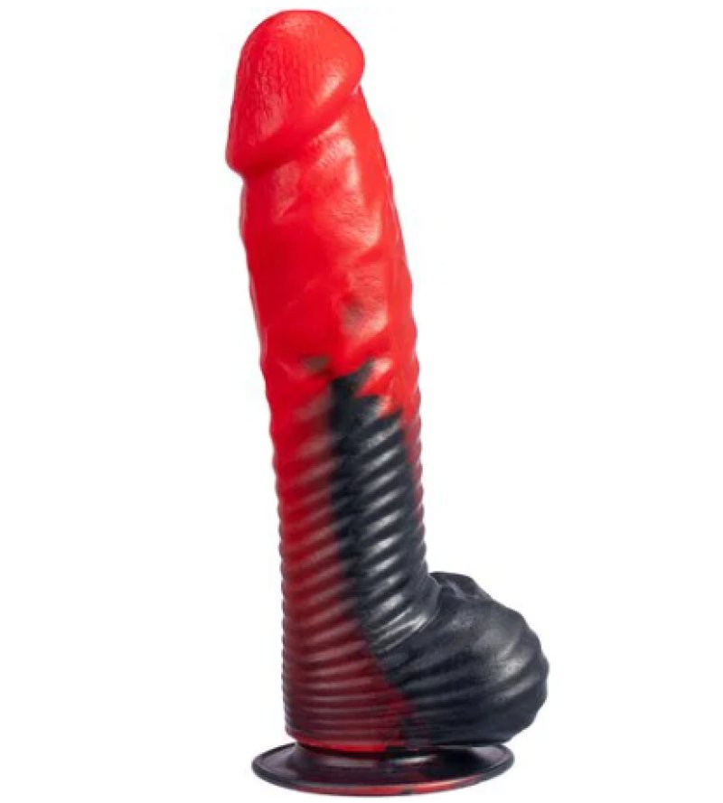 SILEXD 8" MODEL 1 FANTASY LIQUID SILICONE DEVIL RED DILDO STRIPES - Just for you desires