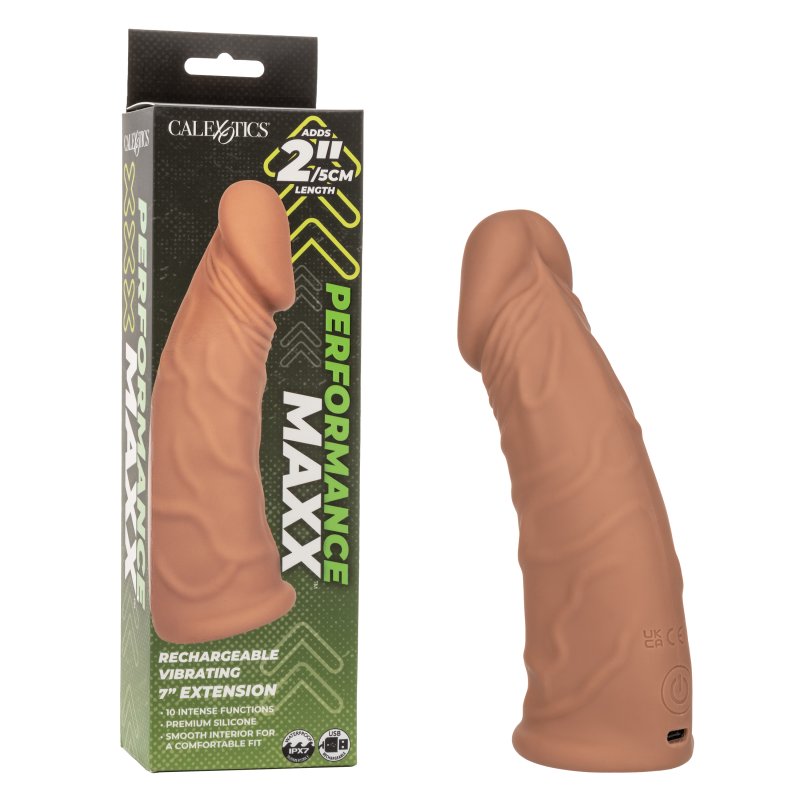 Performance Maxx 7" Rechargeable Vibrating Extension - Brown