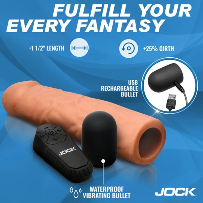 JOCK Enhancers 1.5" Vibrating Penis Extension w/ Remote - Medium
