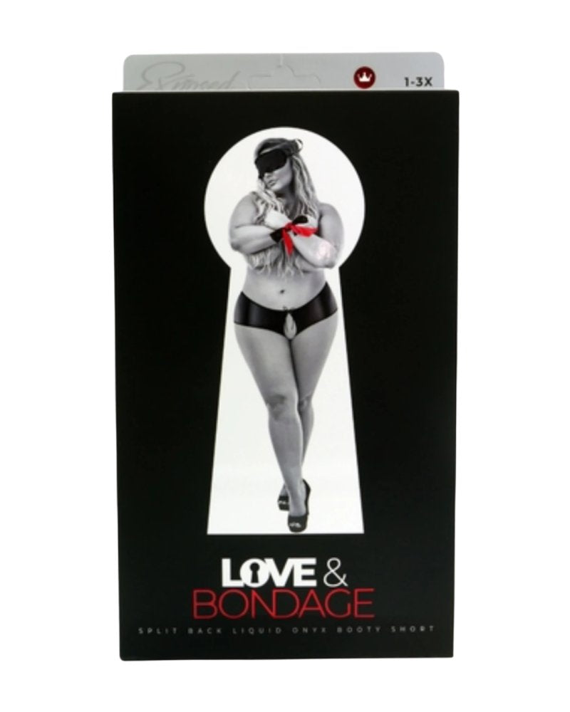 Bondage Set - Split Back Liquid Onyx Booty Short L/XL**** - Just for you desires