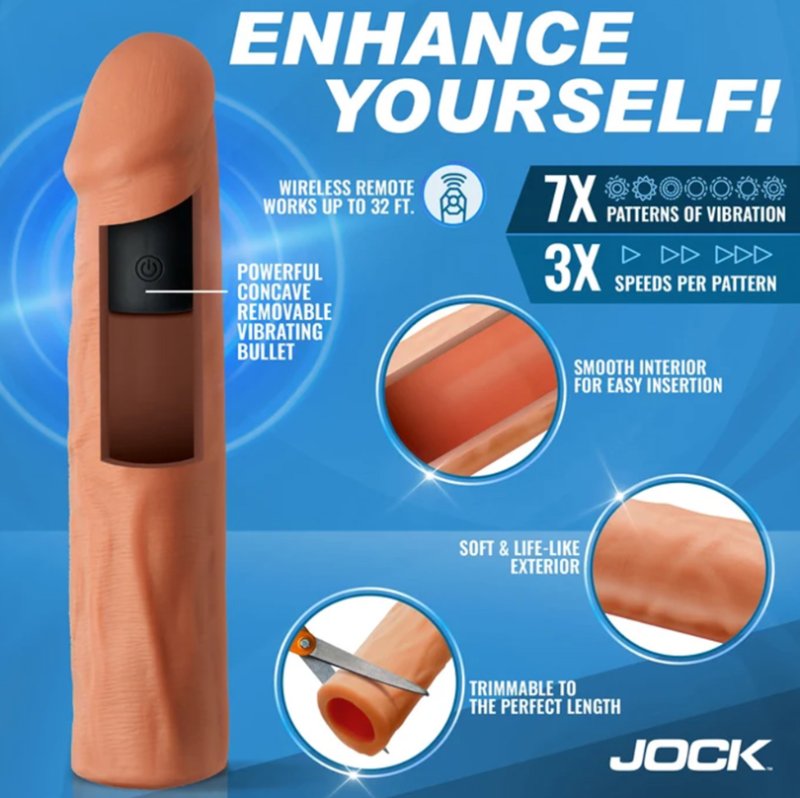JOCK Enhancers 1.5" Vibrating Penis Extension w/ Remote - Medium