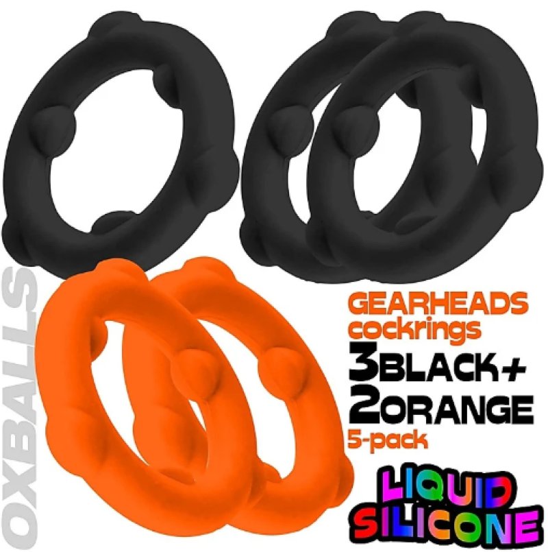 OXBALLS GEARHEADS 5-pack spinner rings ORANGE/BLACK - Just for you desires
